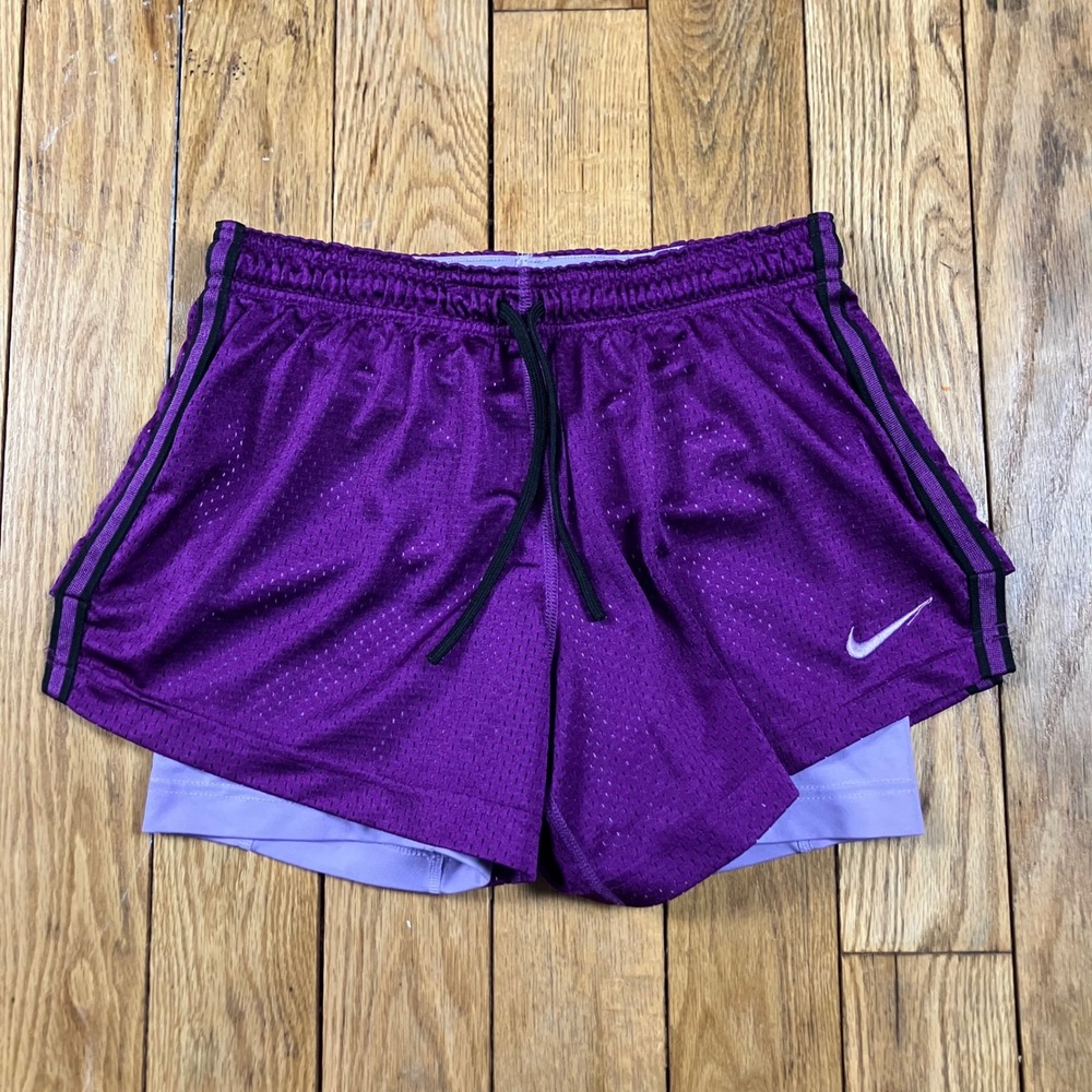 Nike Dri-Fit Running Shorts Purple Black Athletic Gym Workout Women S‎